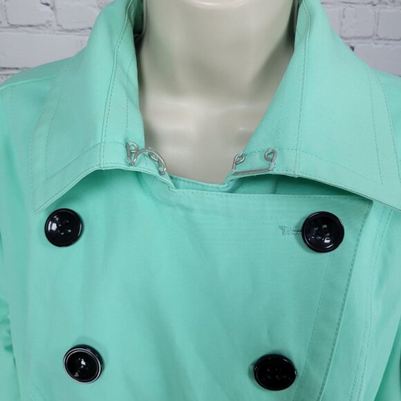 New York & Company Green Belted Double Breasted Trench Pea Coat Jacket Large L - Picture 13 of 16